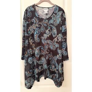 Bon Worth Women’s Top XL Black Multicolor Glitter Paisley Design